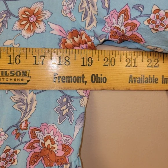 Boho Floral Mini Dress Womens M Blue Peasant Tassel Tie Tiered Babydoll Festival - Picture 3 of 9